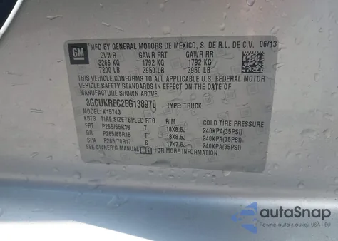 2014 Chevrolet Silverado 1500 1Lt z USA, uszkodzony, nr VIN 3GCUKREC2EG138970